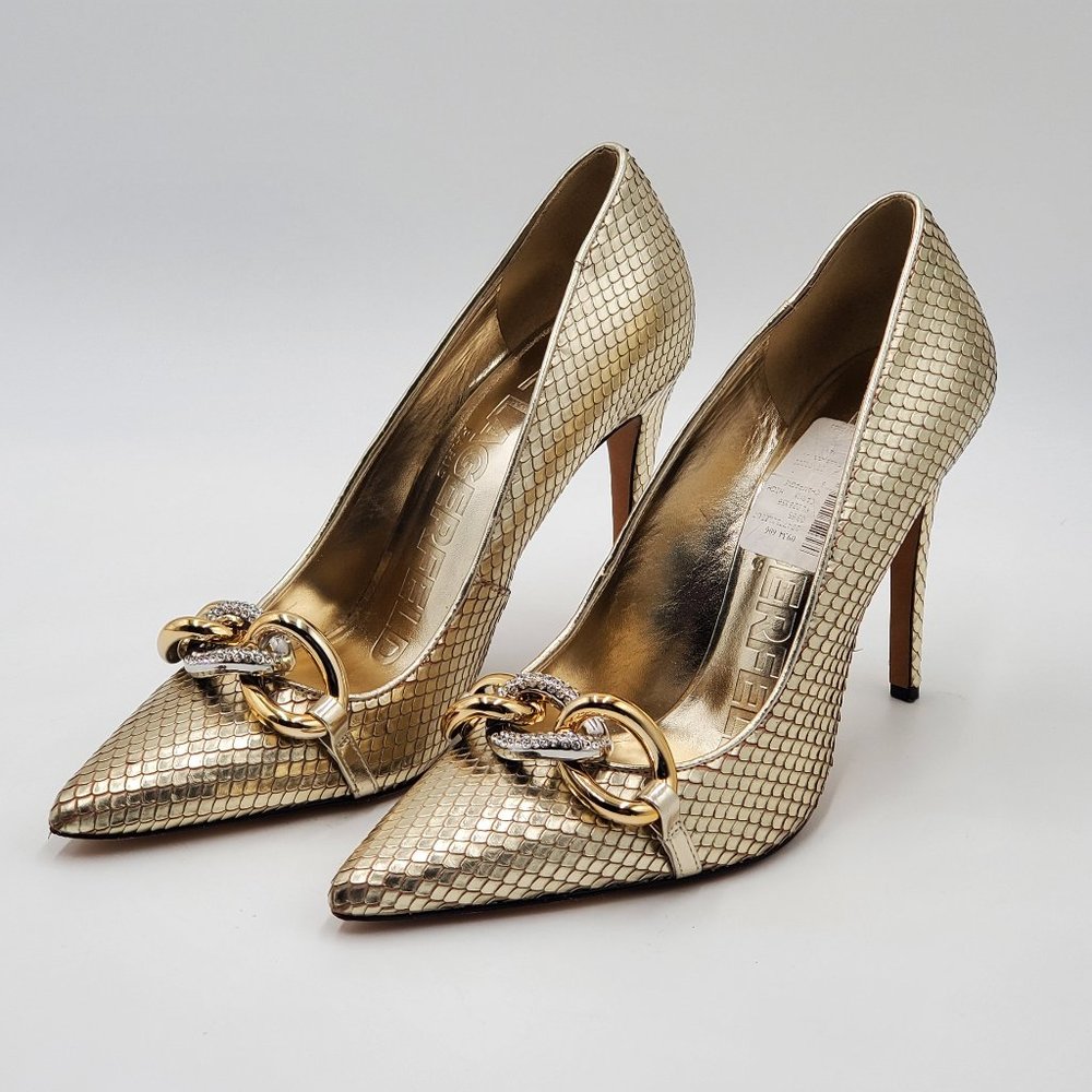 Karl Lagerfeld Paris Rhinestone Chain Metallic Heels - Picture 3 of 16